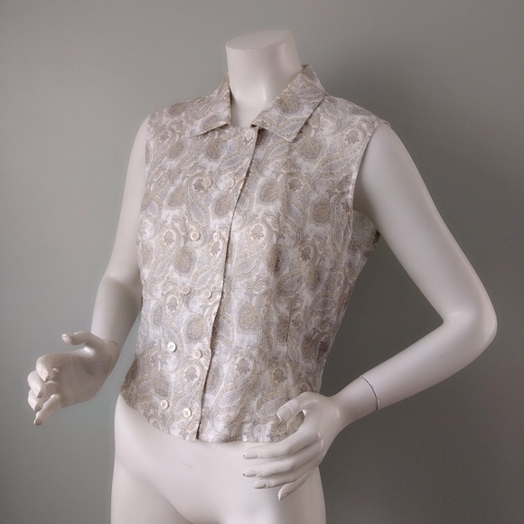 Vtg Italy Paisley Linen Crop Sleeveless Shirt 46 - Picture 3 of 6